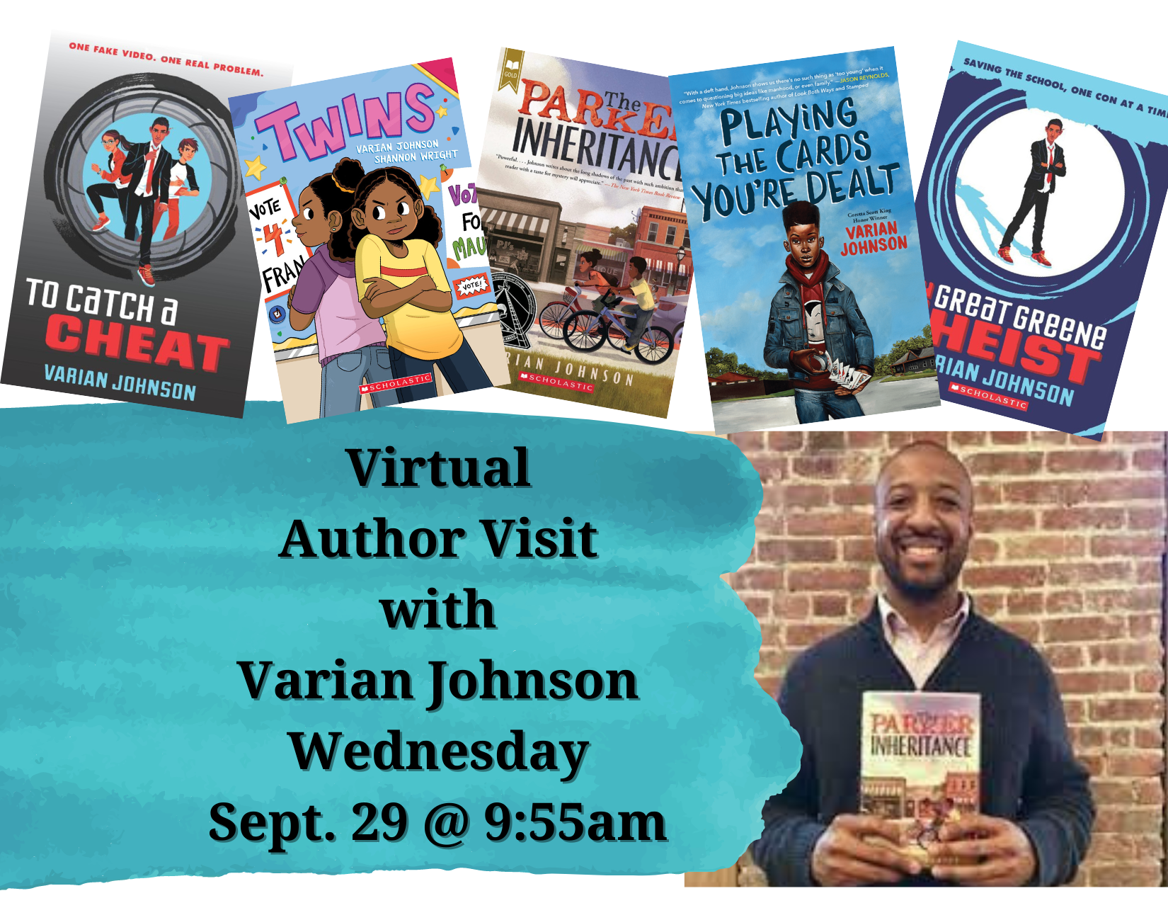 Author Varian Johnson virtually visits with 5th and 6th graders on 9/29